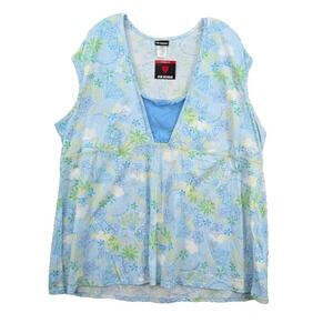 Joe Boxer Women Plus 2X Sleeveless V-Neck Tunic Floral Sleeveless Top Cotton NWT